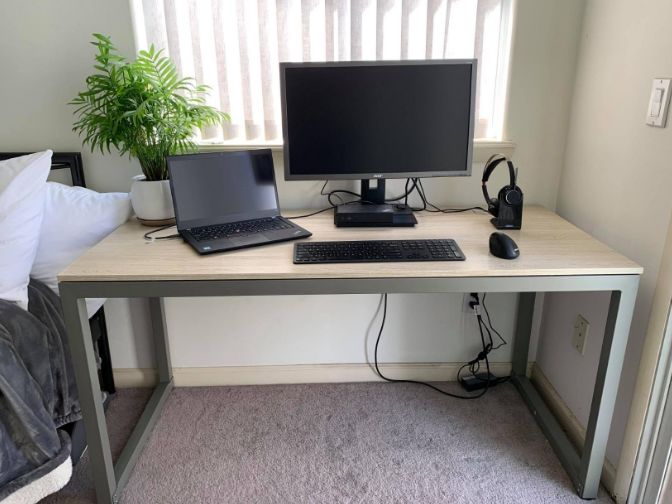 Silver Frame W/Grey Top SHW Home Office 55-Inch Large Computer Desk 