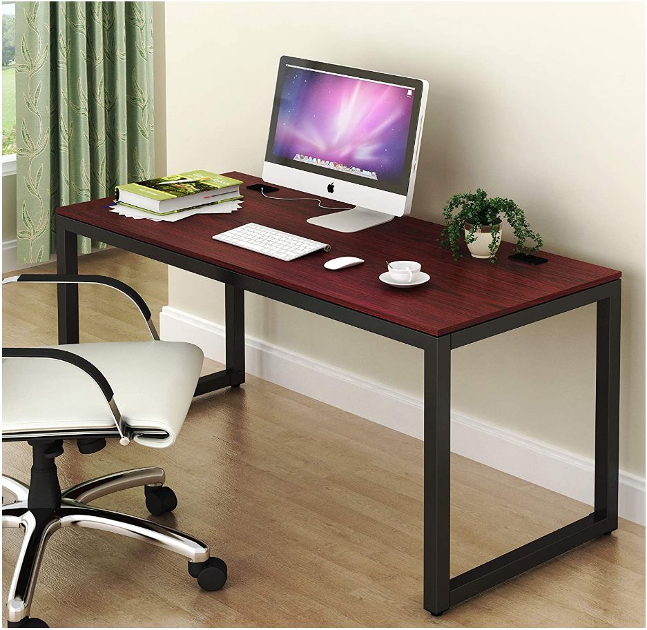 This image has an empty alt attribute; its file name is SHW-Desks-SHW-Home-Office-55-Inch-Large-Computer-Desk-shwdesks.com-Black-Cherry-Espresso-Silver-Frame-W-Grey-Top-Walnut-Oak_ys.jpg