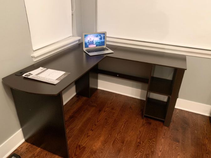 Walnut SHW L-Shaped Home Office Corner Desk Wood Top